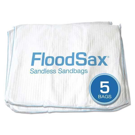 Sandless Sandbag, 5 Gal. Absorbent, Cotton Hydrophilic, Nylon Edge Stitch, 20 In L, 19 In W, White