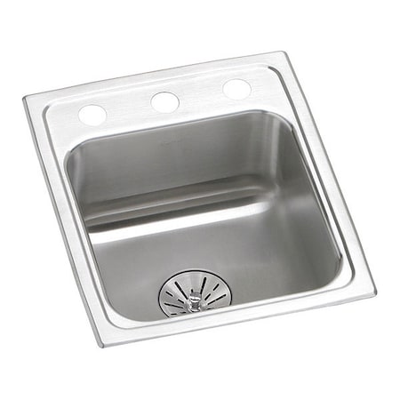 Lustertone SS,1 Bowl Top Mnt Sink,Drain, Drop-In Mount, 1 Hole, Lustrous Satin Finish