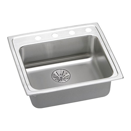 Lustertone SS,1 Bowl Top Mnt Sink,Drain, Drop-In Mount, 2 Hole, Lustrous Satin Finish