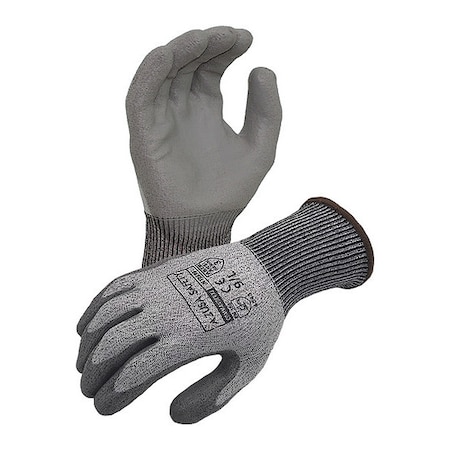 Commander 13 Ga. ANSI A3 Cut Resistant Gloves, Polyurethane Palm Coating, Gray, XL