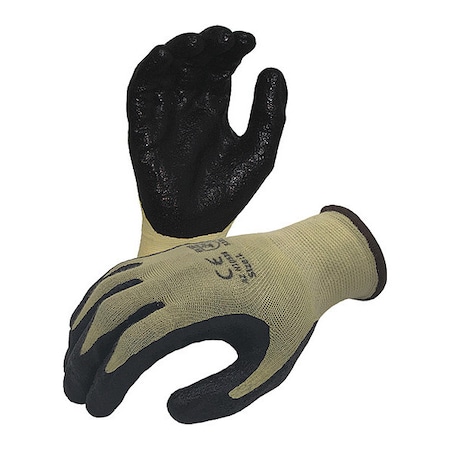 Commander 13 Ga. ANSI A2 Cut Resistant Tan Gloves, Black Foam Nitrile Palm Coating, XS