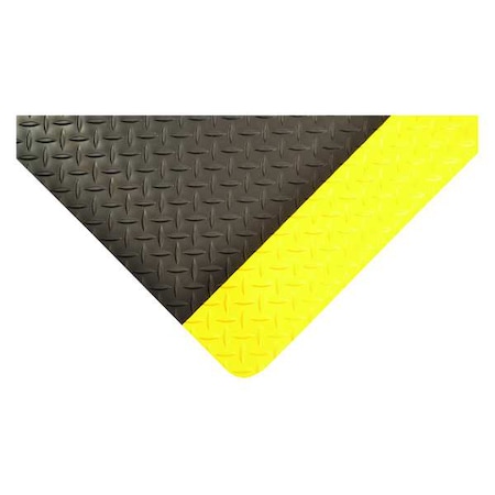 Antifatigue Mat, Black/Yellow, 6 Ft. L X 2 Ft. W, Vinyl, Diamond Plate Surface Pattern, 1 Thick