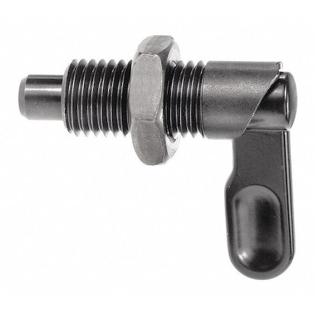 Indexing Plunger, Cam-Action, D=6, D1= 5/8-11, Steel, Style D, With Locknut, Grip Powder Coated