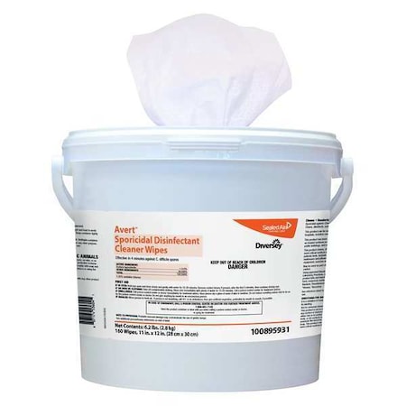 Disinfecting Wipes, White, Canister, Hard, Non Porous Surfaces, 160 Wipes, 11 In X 12 In, Chlorine