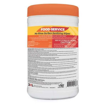 Food Service Wipes, White, Canister, Food Service Contact Surfaces, 100 Wipes, 6 In X 10 In, Fresh