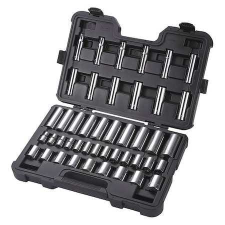 1/2 Drive Socket Set, Metric, 44 Pcs