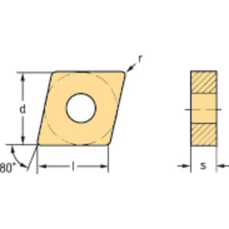 Diamond Turning Insert, Diamond, 3/4 In, CNMG, 80  Degrees, 3/64 In, Carbide