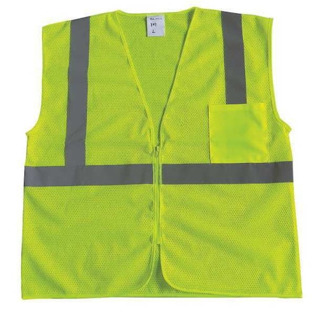 High Visibility Vest, U-Block Lime, ANSI Class 2, Front Pocket, Mesh Polyester, L