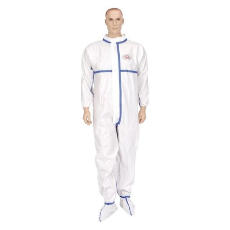 Disposable Coveralls, 25 PK, White, Laminated Nonwoven, Zipper