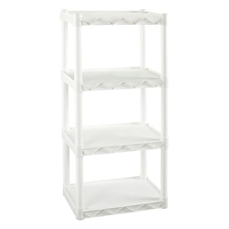 Freestanding Plastic Shelving Unit, Open Style, 14 In D, 22 In W, 48 In H, 4 Shelves, White