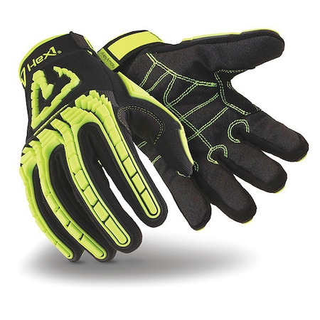 Hi-Vis Cut Resistant Impact Gloves, A1 Cut Level, Uncoated, 3XL, 1 PR