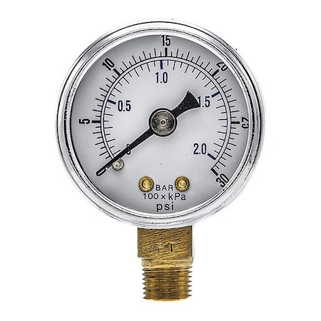 Pressure Gauge, 0 To 30 Psi, 1/8 In MNPT, Black