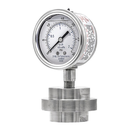 Pressure Gauge, 0 To 30 Psi, 1/2 In FNPT, Silver