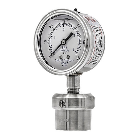 Pressure Gauge, 0 To 60 Psi, 1/2 In FNPT, Silver