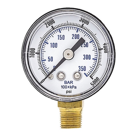 Pressure Gauge, 0 To 5000 Psi, 1/8 In MNPT, Black