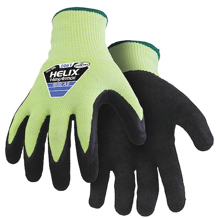 Hi-Vis Cut Resistant Coated Gloves, A9 Cut Level, Natural Rubber Latex, M, 1 PR