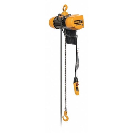 Electric Chain Hoist, 2,000 Lb, 10 Ft, Hook Mounted - No Trolley, Yellow