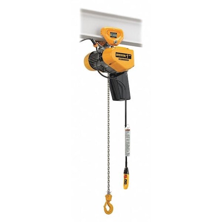 Electric Chain Hoist, 250 Lb, 15 Ft, Push Trolley, Yellow