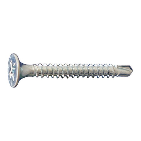 Self-Drilling Screw, #10 X 3-1/2 In, Clear Zinc Plated Steel Flat Head Phillips Drive, 1500 PK