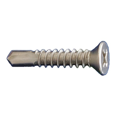 Self-Drilling Screw, #8 X 3/4 In, 410 Stainless Steel Flat Head Phillips Drive, 10000 PK