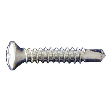 Self-Drilling Screw, #8 X 3/4 In, Clear Zinc Plated Steel Oval Head Phillips Drive, 10000 PK