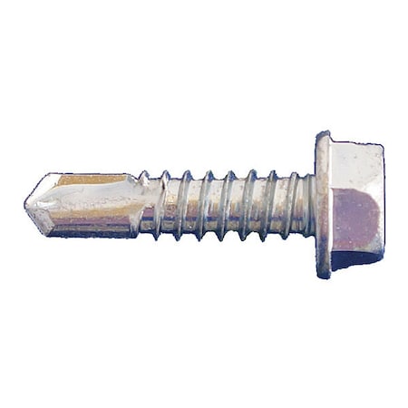 Self-Drilling Screw, #14 X 4 In, Clear Zinc Plated Steel Hex Head Hex Drive, 500 PK