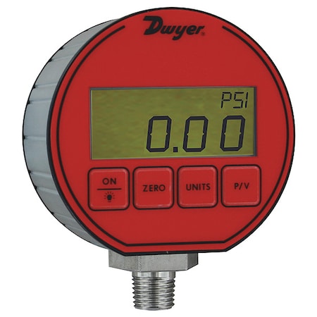 Digital Pressure Gauge, 0 To 5000 Psi, 1/4 In MNPT, Red