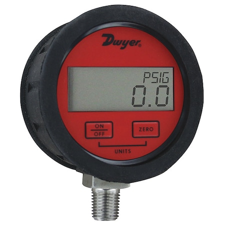 Digital Pressure Gauge, 0 To 300 Psi, 1/4 In MNPT, Red