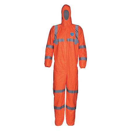 Hooded Disposable Coveralls,6XL,25 PK,High-Visibility Orange,High Density Spunbond Polyethylene