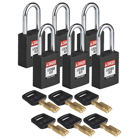 Lockout Padlock,Nylon,Blk,1-13/16 H,PK6