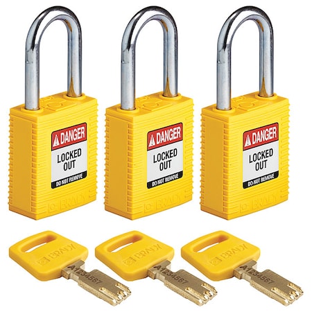 Lockout Padlock,Nylon,Ylw,1/2 W,PK3