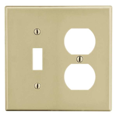 Toggle Switch/Duplex Receptacle Wall Plate, Number Of Gangs: 2 Plastic, Smooth Finish, Ivory