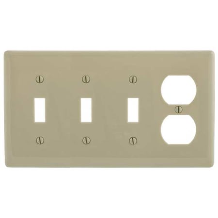 Toggle Switch Wall Plate, Number Of Gangs: 4 Plastic, Smooth Finish, Ivory