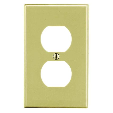 Duplex Receptacle Wall Plate, Number Of Gangs: 1 Plastic, Smooth Finish, Ivory