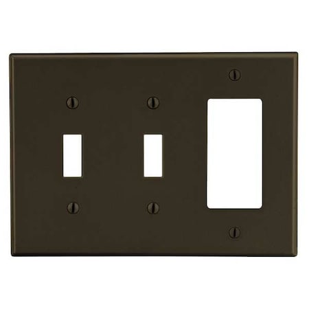 Toggle Switch/Rocker Wall Plate, Number Of Gangs: 3 Plastic, Smooth Finish, Brown