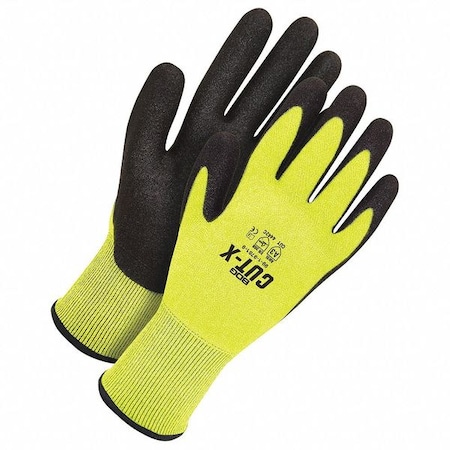 Seamless Knit HPPE Cut Resistant HiViz Yellow PU Foam Palm, Shrink Wrapped, Size XS (6)