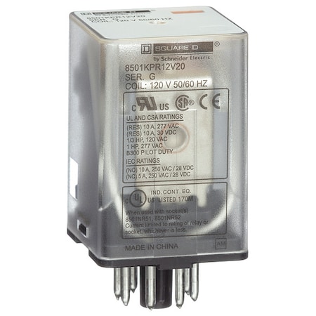 Relay, 110V DC Coil Volts, Square, 8 Pin, DPDT