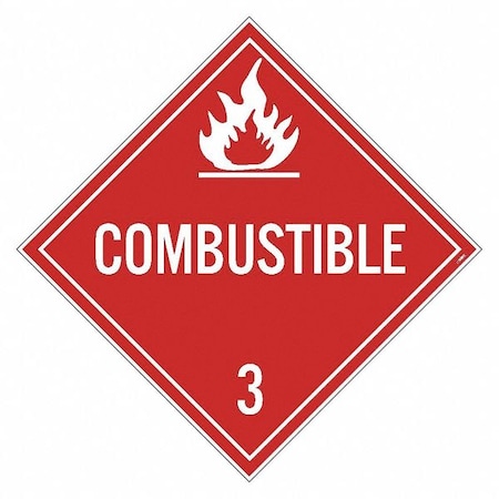 Combustible 3 Dot Placard Sign, Pk25, Material: Unrippable Vinyl