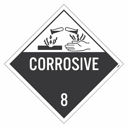 Corrosive 8 Dot Placard Sign, Pk50, Material: Pressure Sensitive Removable Vinyl .0045
