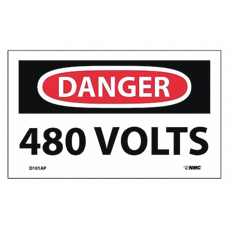 Danger 480 Volts Label, Pk5, D101AP
