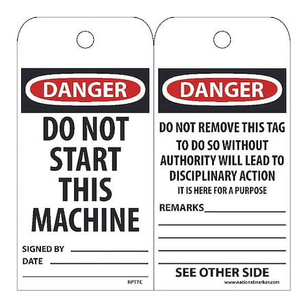 Danger Do Not Start This Machine Tag, Pk25