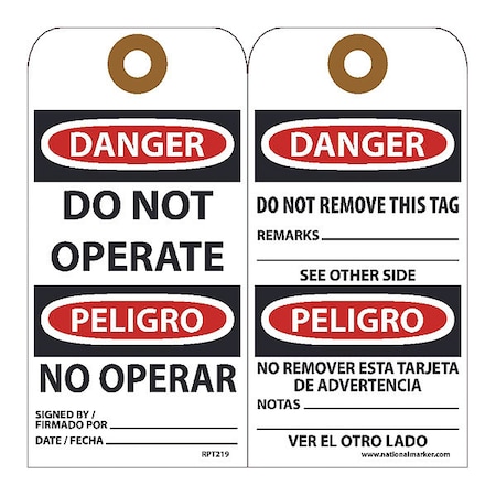 Danger Do Not Operate-Bilingual Tag, Pk25