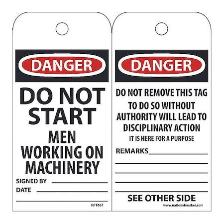 Danger Do Not Start Men Working On Machinery Tag, Pk25