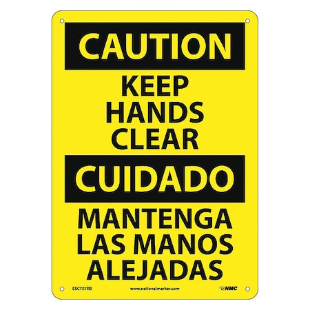Caution Keep Hands Clear Sign,Bilingual, 14 In Height, 10 In Width, Rigid Plastic
