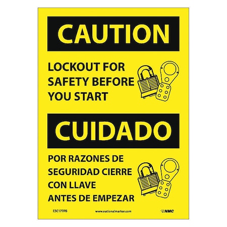 Caution Lockout Before Start Sign - Bilingual