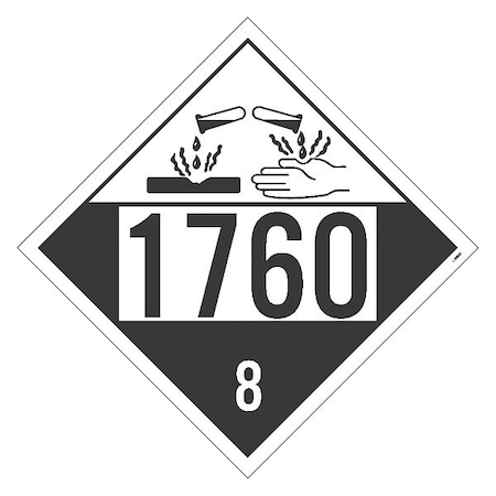 Dot Placard Sign, 1760 8, Corrosive Liq, Pk50