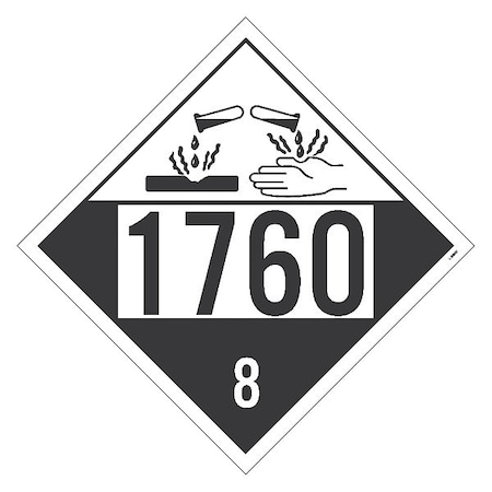 Dot Placard Sign, 1760 8, Corrosive Liq, Pk100, Material: Unrippable Vinyl