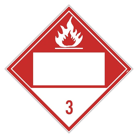 Dot Placard Sign, 3 Flammable Liquids, Blank, Pk100, Material: Unrippable Vinyl