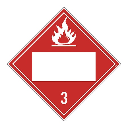 Placard Sign, 3 Flammable Liquids, Blank, Pk50, Material: Pressure Sensitive Removable Vinyl .0045