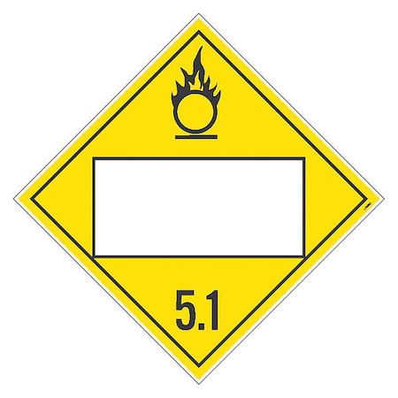 Placard Sign, Oxidizer, 5.1 Blank, Material: Unrippable Vinyl